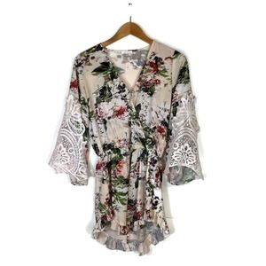 Luxxel Sz Small Floral Ruffle Mini Dress Crochet Lace Boho Festival Cottagecore